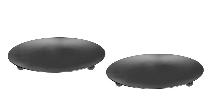 Hosley Set of 2 Black Iron Pillar Candle Holder Plates â€“ 7-Inch Decorative Round Trays for Pillar Candles â€“ Ideal for Weddings, Special Occasions, Home DÃ©cor, and Pedestal Displays - Image 1
